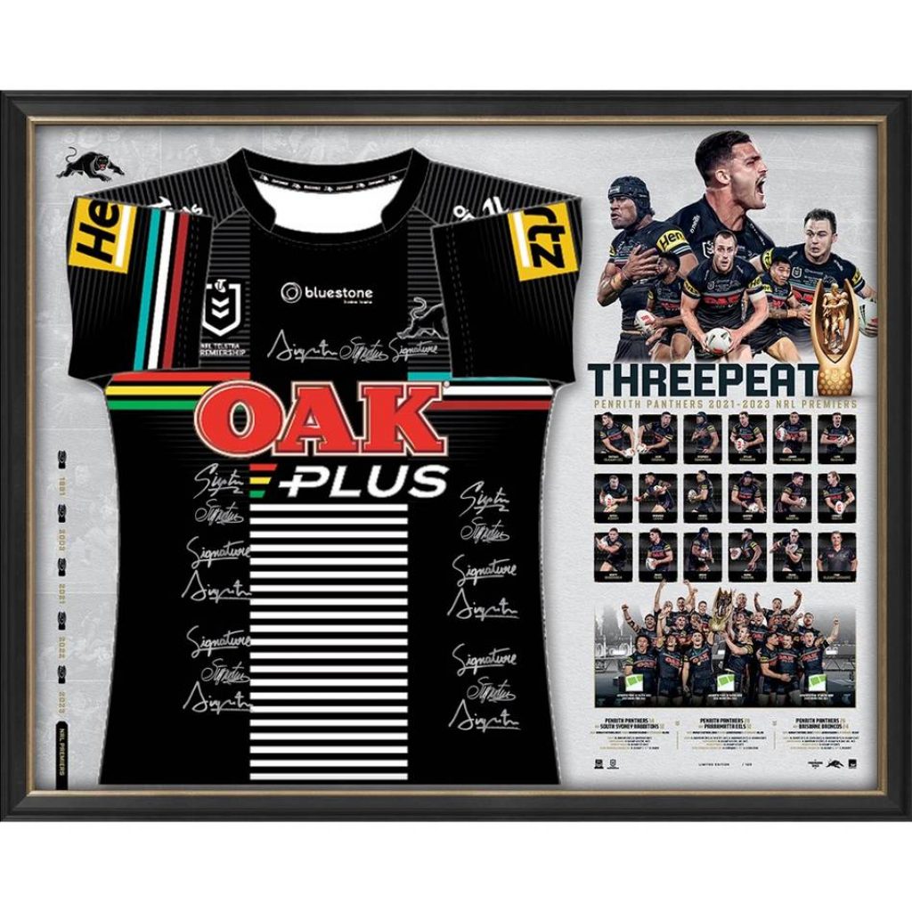 NRL 2023 Premiership - Penrith Panthers - 2023 Premiership Team Signed Split Jersey with COA - S1 | Panthers_2023_Threepeat_Signed_Team_Jumper.jpg