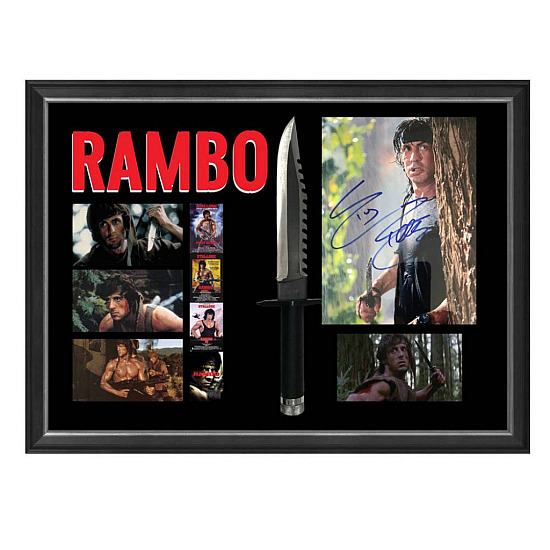 Movies - Sylvester Stallone - Hand Signed And Framed Photograph With Rambo Knife - S1